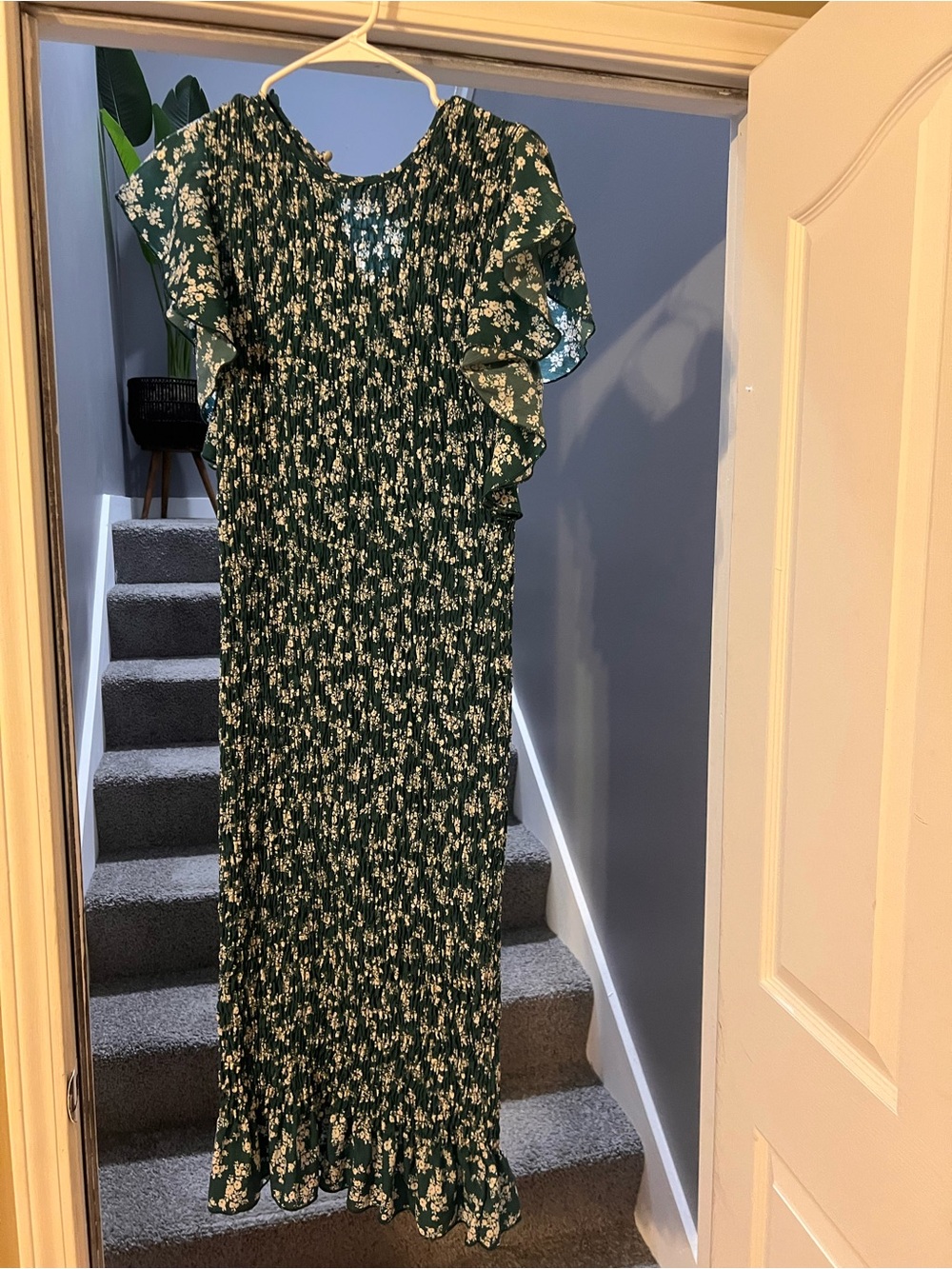 Missguided Dark Green Floral Smock Maxi Dress
